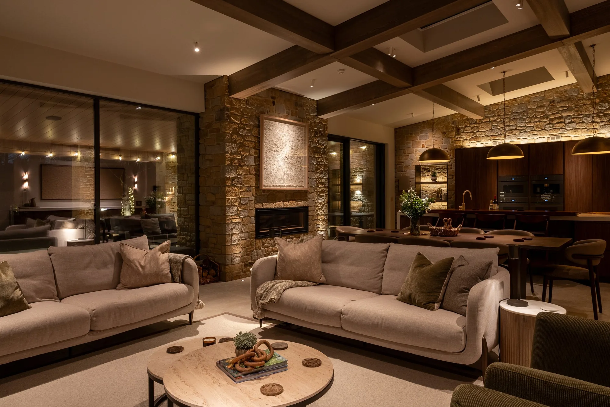 Church Wood living room at dusk
