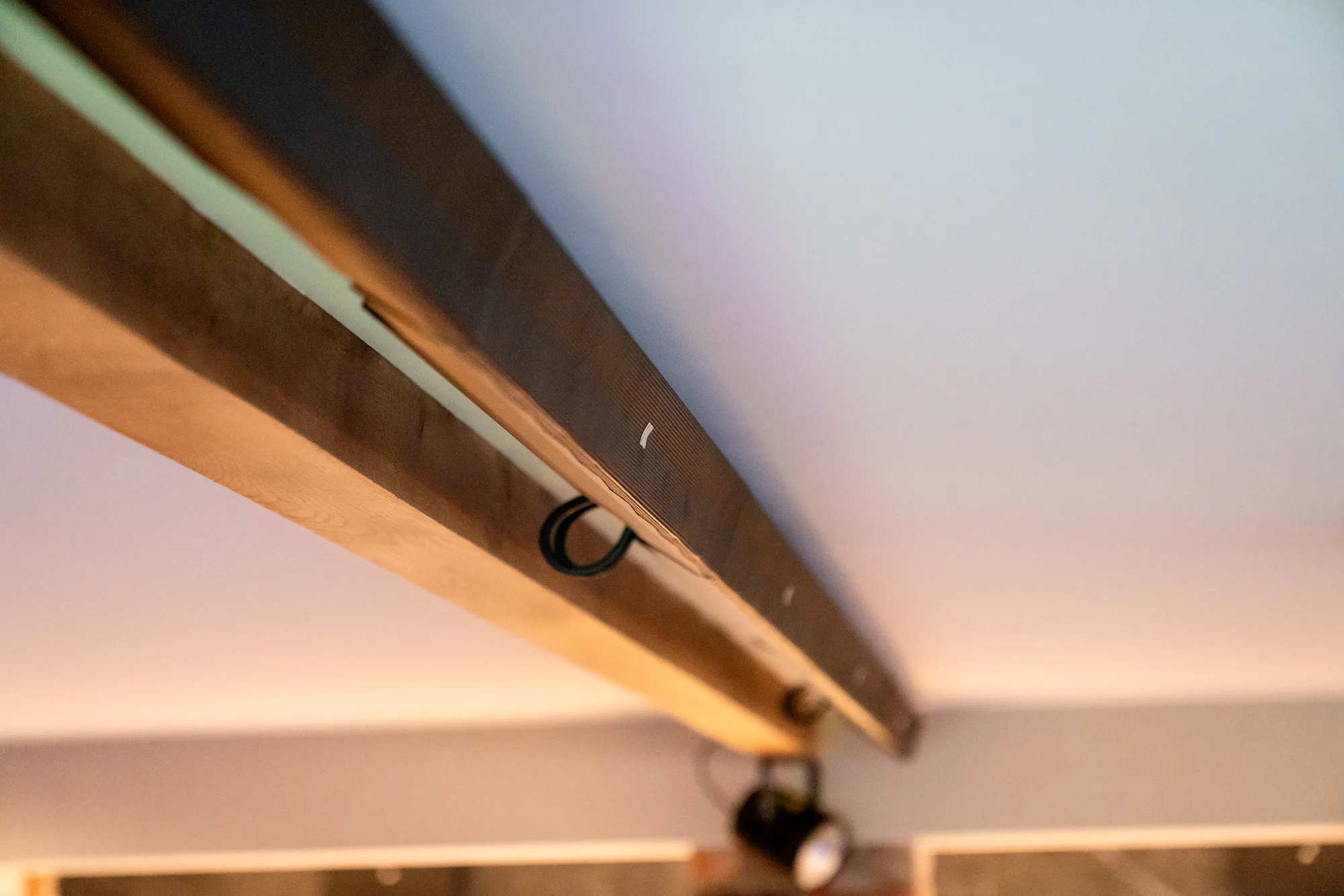Track lighting above the bar