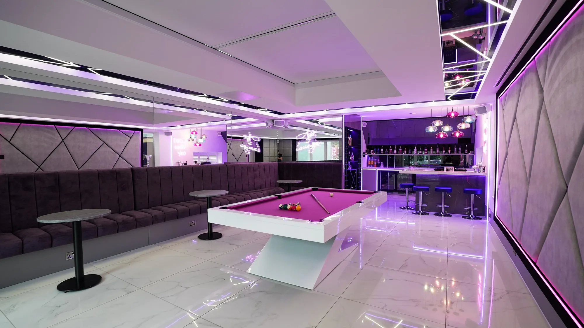 A private bar lit late at night